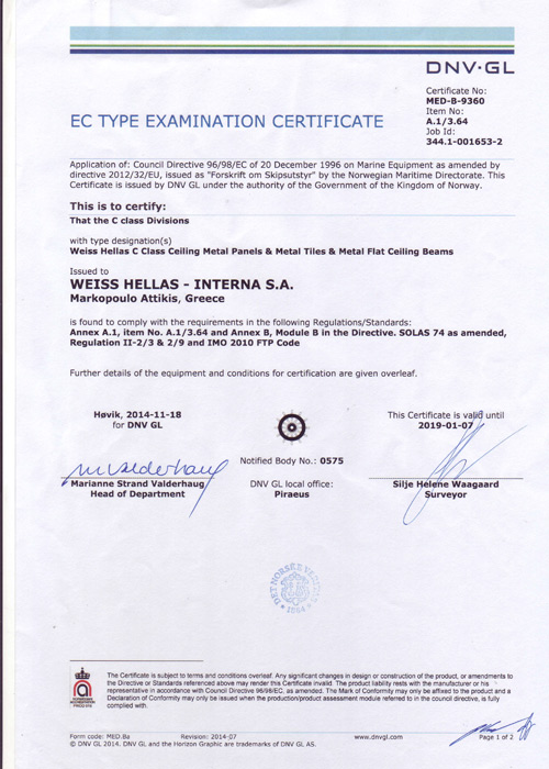 CERTIFICATES WEISS HELLAS – INTERNA SA 001