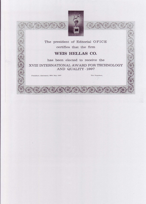 CERTIFICATES WEISS HELLAS – INTERNA SA 002