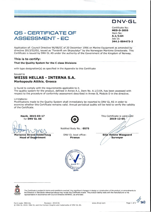 CERTIFICATES WEISS HELLAS – INTERNA SA 003